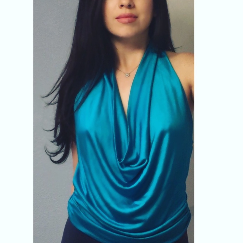 Draped Teal Top with gold chain back
